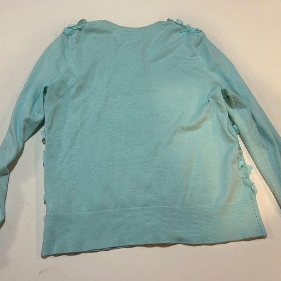 Charter Club Blue Chiffon 3D Floral Embellished Crew Neck Cardigan - Picture 8 of 9